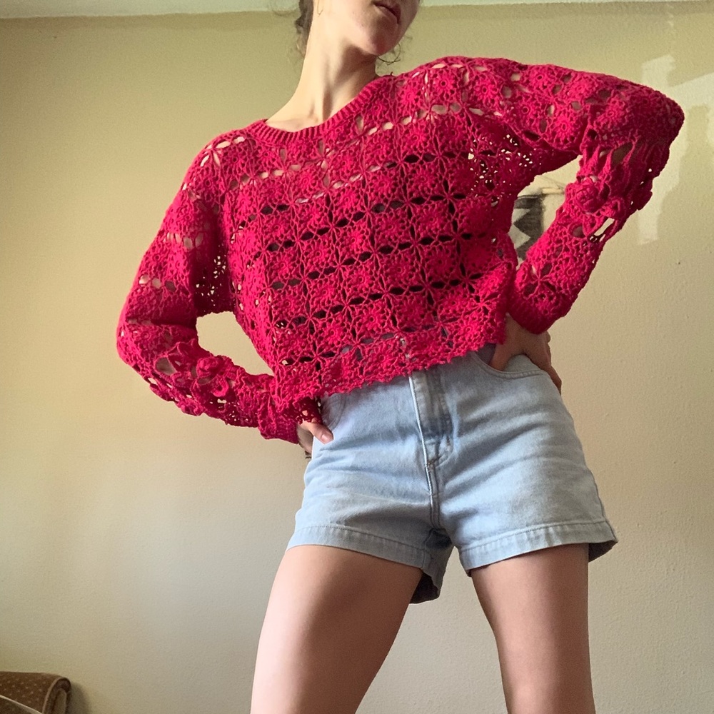 Vintage open crochet sweater. S/M